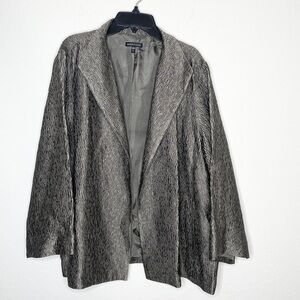 Eileen Fisher Gray Metallic Silk Blend Jacket Crinkle Texture Size XL Open Front